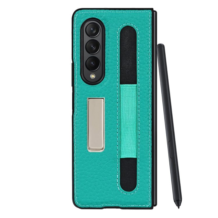 For Samsung Galaxy Z Fold3 5G Litchi Texture Leather Protective Case with Holder & Pen Slot(Green) - Galaxy Phone Cases by buy2fix | Online Shopping UK | buy2fix
