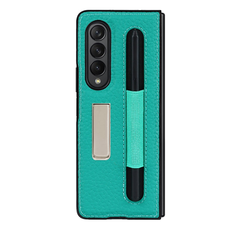 For Samsung Galaxy Z Fold3 5G Litchi Texture Leather Protective Case with Holder & Pen Slot(Green) - Galaxy Phone Cases by buy2fix | Online Shopping UK | buy2fix