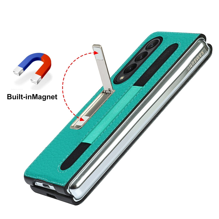 For Samsung Galaxy Z Fold3 5G Litchi Texture Leather Protective Case with Holder & Pen Slot(Green) - Galaxy Phone Cases by buy2fix | Online Shopping UK | buy2fix
