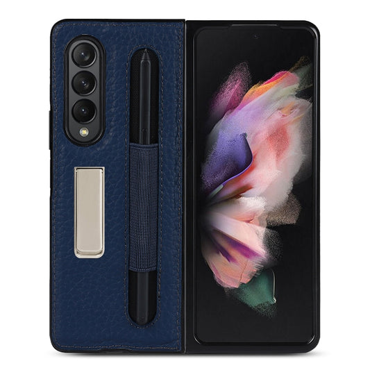 For Samsung Galaxy Z Fold3 5G Litchi Texture Leather Protective Case with Holder & Pen Slot(Blue) by buy2fix