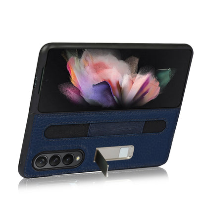 For Samsung Galaxy Z Fold3 5G Litchi Texture Leather Protective Case with Holder & Pen Slot(Blue) by buy2fix