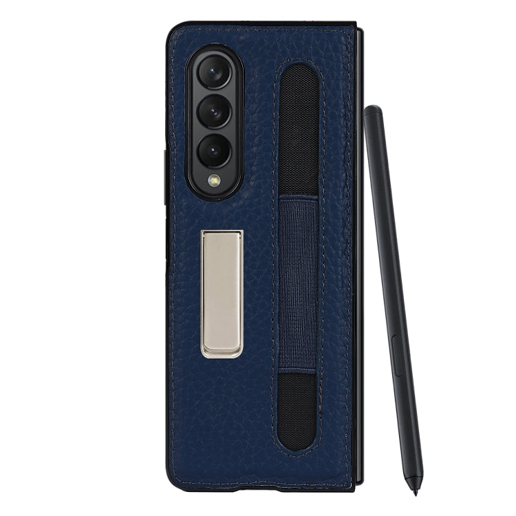 For Samsung Galaxy Z Fold3 5G Litchi Texture Leather Protective Case with Holder & Pen Slot(Blue) by buy2fix