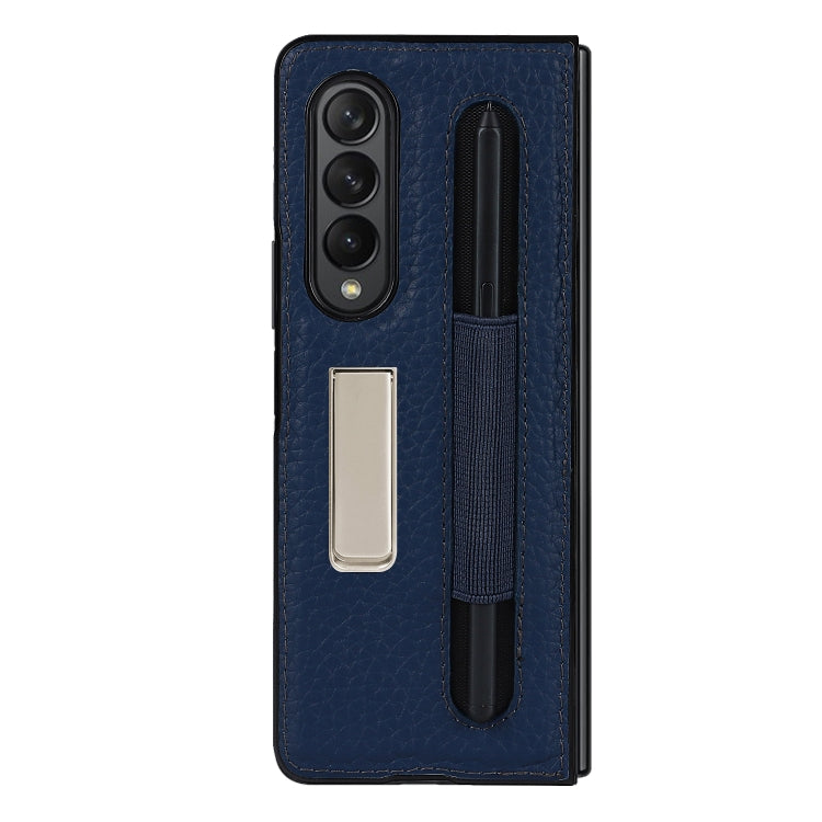 For Samsung Galaxy Z Fold3 5G Litchi Texture Leather Protective Case with Holder & Pen Slot(Blue) by buy2fix