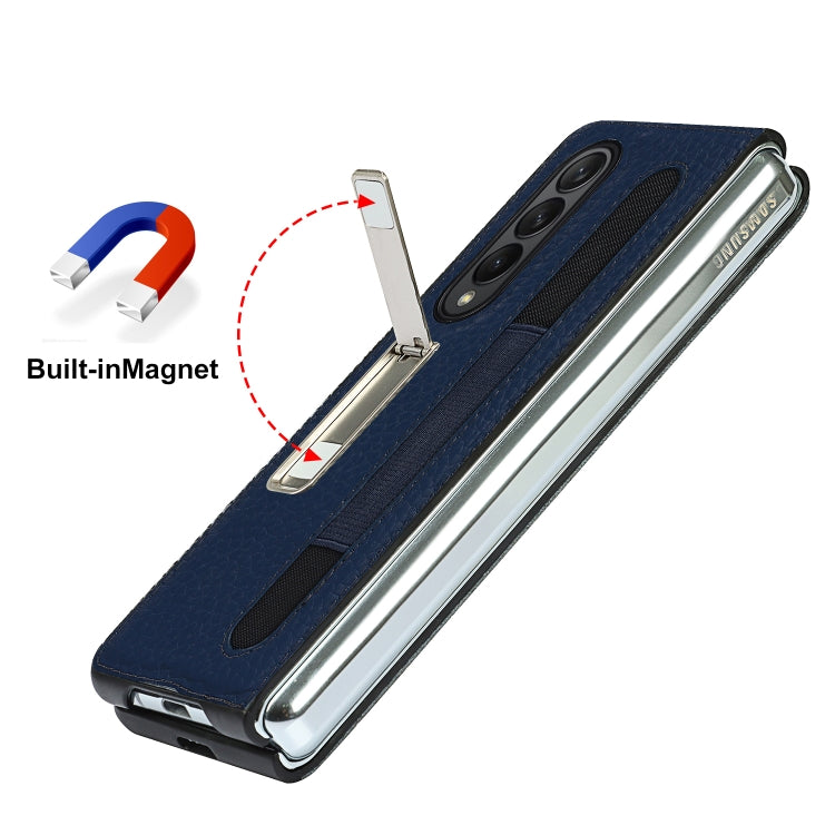 For Samsung Galaxy Z Fold3 5G Litchi Texture Leather Protective Case with Holder & Pen Slot(Blue) by buy2fix