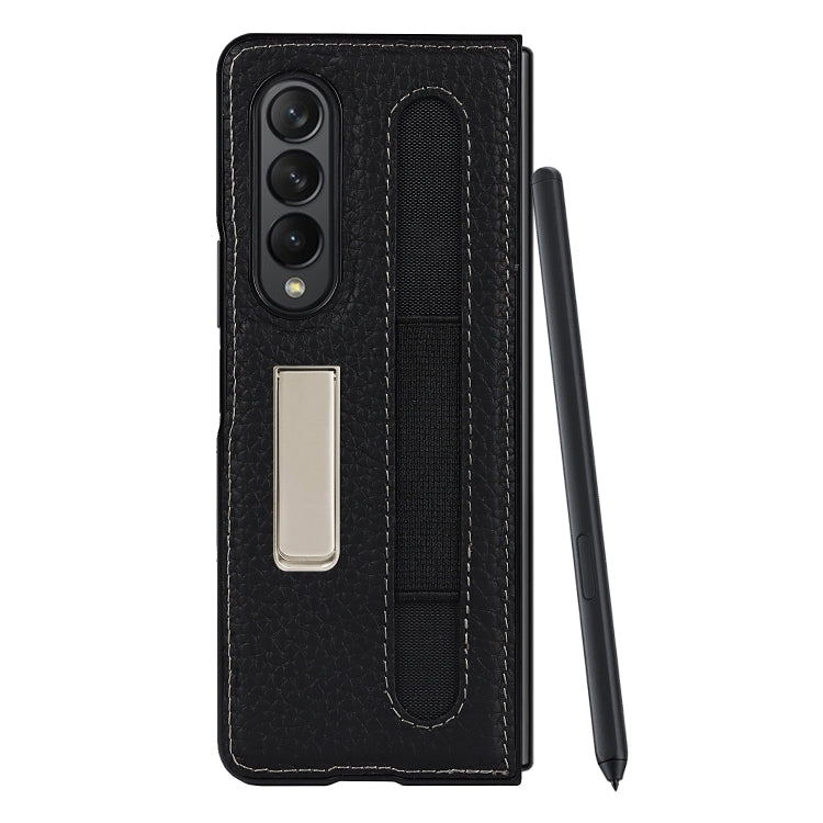 For Samsung Galaxy Z Fold3 5G Litchi Texture Leather Protective Case with Holder & Pen Slot(Black) by buy2fix