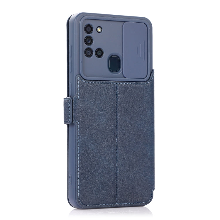 For Samsung Galaxy A21s Push Window Double Buckle PU + Silicone Horizontal Flip Leather Case with Holder & Card Slot(Blue) by buy2fix