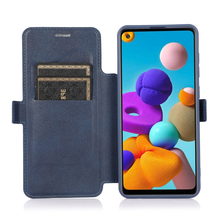 For Samsung Galaxy A21s Push Window Double Buckle PU + Silicone Horizontal Flip Leather Case with Holder & Card Slot(Blue) by buy2fix
