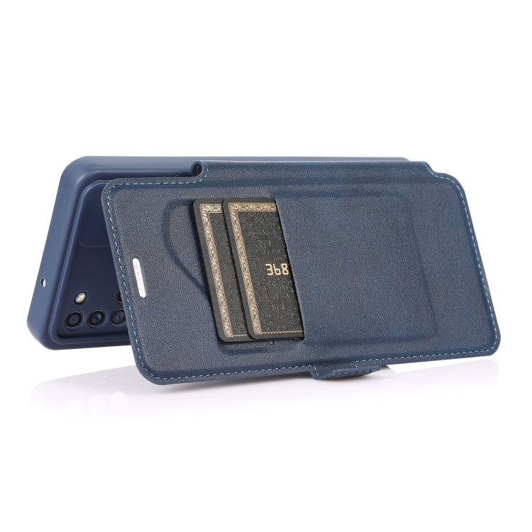 For Samsung Galaxy A21s Push Window Double Buckle PU + Silicone Horizontal Flip Leather Case with Holder & Card Slot(Blue) by buy2fix