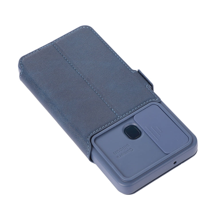 For Samsung Galaxy A21s Push Window Double Buckle PU + Silicone Horizontal Flip Leather Case with Holder & Card Slot(Blue) by buy2fix
