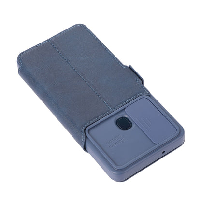 For Samsung Galaxy A21s Push Window Double Buckle PU + Silicone Horizontal Flip Leather Case with Holder & Card Slot(Blue) by buy2fix