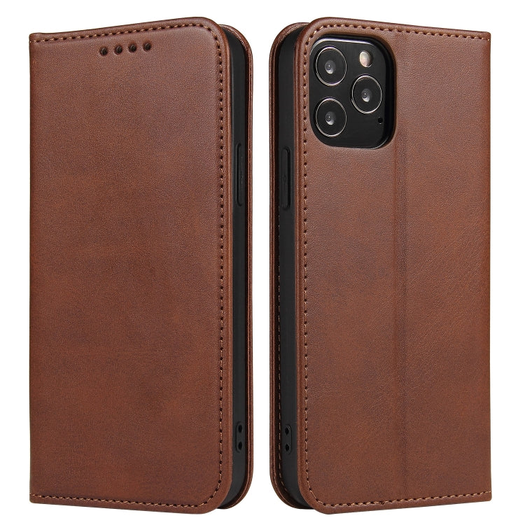 For iPhone 13 mini Calf Texture Magnetic Horizontal Flip Leather Case with Holder & Card Slots & Wallet (Brown) by buy2fix