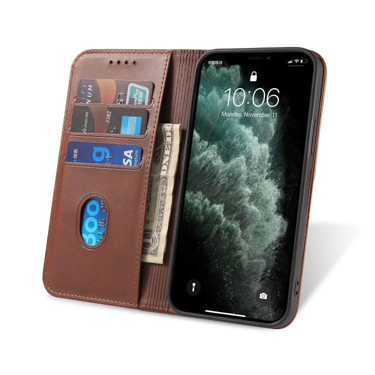 For iPhone 13 Calf Texture Magnetic Horizontal Flip Leather Case with Holder & Card Slots & Wallet(Brown) - iPhone 13 Cases by buy2fix | Online Shopping UK | buy2fix