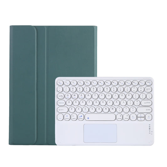 Y0N5-A TPU Tablet Case Lambskin Texture Round Keycap Bluetooth Keyboard Leather Tablet Case with Holder & Touchpad For Xiaomi Pad 5 / 5 Pro(Dark Green) by buy2fix