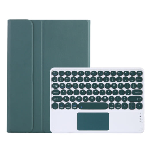 Y0N5-A TPU Tablet Case Lambskin Texture Round Keycap Bluetooth Keyboard Leather Tablet Case with Holder & Touchpad For Xiaomi Pad 5 / 5 Pro(Dark Green + Dark Green) by buy2fix