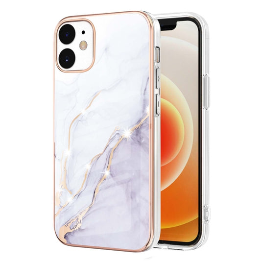 For iPhone 12 / 12 Pro Electroplating Marble Pattern Dual-side IMD TPU Shockproof Case(White 006) by buy2fix