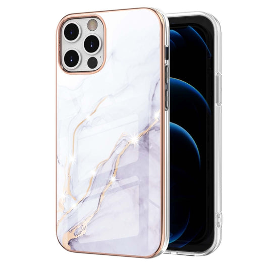 For iPhone 12 Pro Max Electroplating Marble Pattern Dual-side IMD TPU Shockproof Case(White 006) by buy2fix