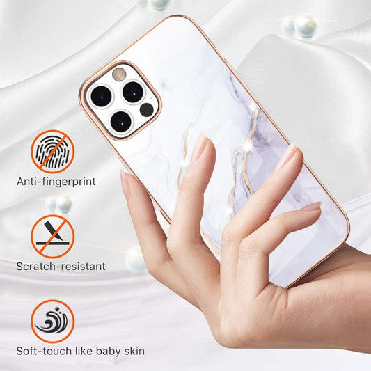 For iPhone 12 Pro Max Electroplating Marble Pattern Dual-side IMD TPU Shockproof Case(White 006) by buy2fix