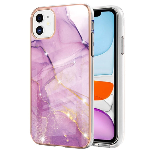 For iPhone 11 Electroplating Marble Pattern Dual-side IMD TPU Shockproof Case (Purple 001) by buy2fix