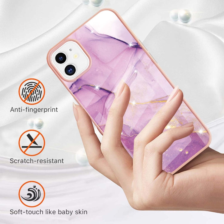 For iPhone 11 Electroplating Marble Pattern Dual-side IMD TPU Shockproof Case (Purple 001) - iPhone 11 Cases by buy2fix | Online Shopping UK | buy2fix