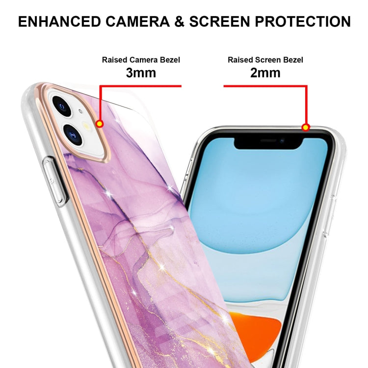 For iPhone 11 Electroplating Marble Pattern Dual-side IMD TPU Shockproof Case (Purple 001) - iPhone 11 Cases by buy2fix | Online Shopping UK | buy2fix