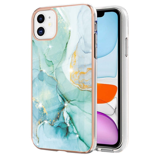 For iPhone 11 Electroplating Marble Pattern Dual-side IMD TPU Shockproof Case (Green 003) by buy2fix