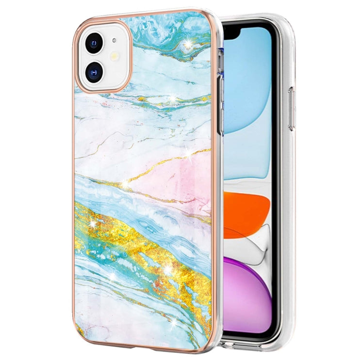 For iPhone 11 Electroplating Marble Pattern Dual-side IMD TPU Shockproof Case (Green 004) - iPhone 11 Cases by buy2fix | Online Shopping UK | buy2fix