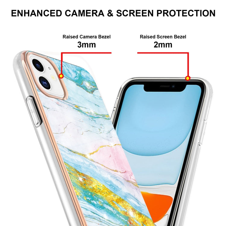 For iPhone 11 Electroplating Marble Pattern Dual-side IMD TPU Shockproof Case (Green 004) - iPhone 11 Cases by buy2fix | Online Shopping UK | buy2fix