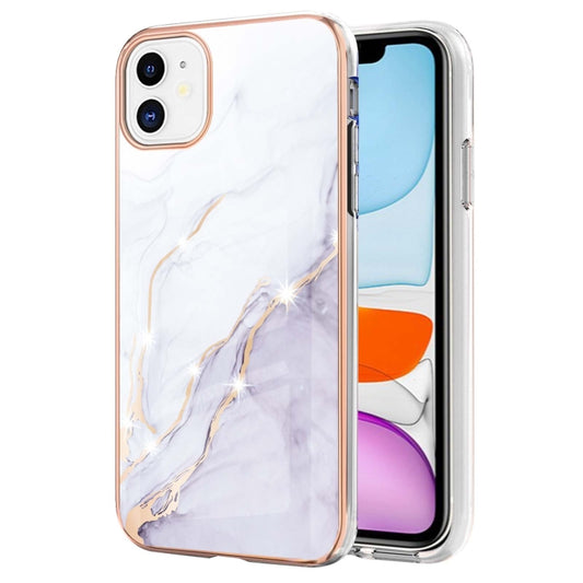 For iPhone 11 Electroplating Marble Pattern Dual-side IMD TPU Shockproof Case (White 006) by buy2fix