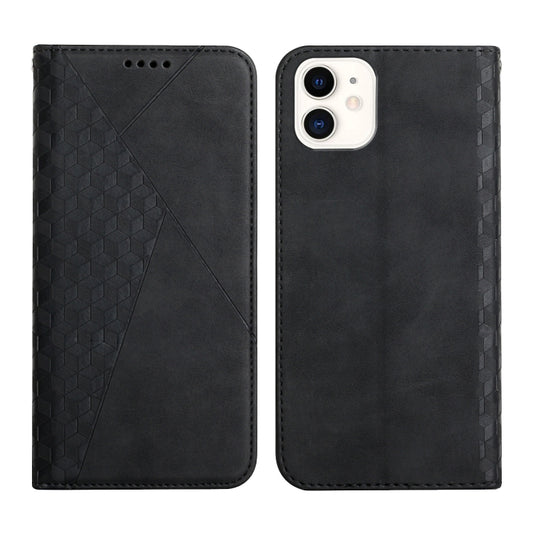 For iPhone 12 mini Diamond Pattern Splicing Skin Feel Magnetic Horizontal Flip Leather Case with Card Slots & Holder & Wallet (Black) by buy2fix