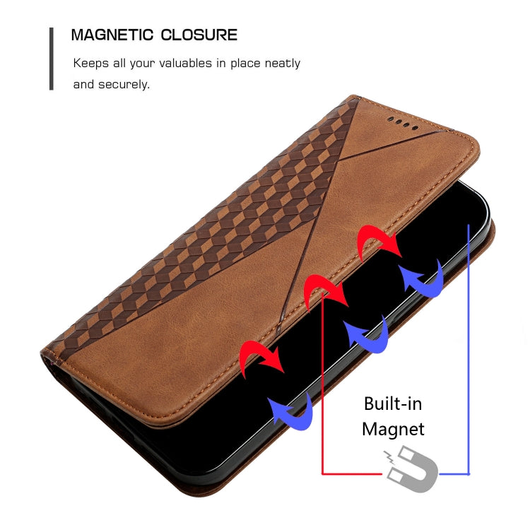 For iPhone 12 / 12 Pro Diamond Pattern Splicing Skin Feel Magnetic Horizontal Flip Leather Case with Card Slots & Holder & Wallet(Brown) - iPhone 12 / 12 Pro Cases by buy2fix | Online Shopping UK | buy2fix