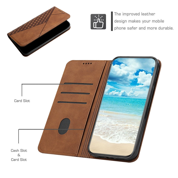 For iPhone 12 / 12 Pro Diamond Pattern Splicing Skin Feel Magnetic Horizontal Flip Leather Case with Card Slots & Holder & Wallet(Brown) - iPhone 12 / 12 Pro Cases by buy2fix | Online Shopping UK | buy2fix