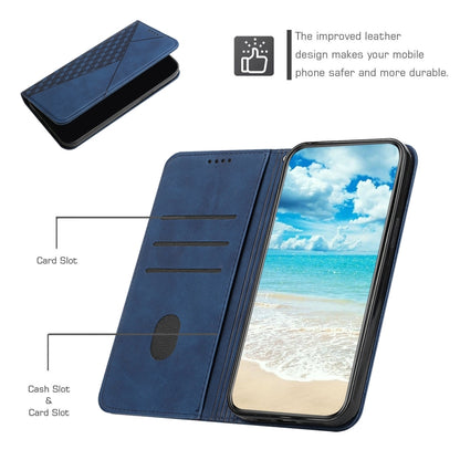 For iPhone 12 / 12 Pro Diamond Pattern Splicing Skin Feel Magnetic Horizontal Flip Leather Case with Card Slots & Holder & Wallet(Blue) - iPhone 12 / 12 Pro Cases by buy2fix | Online Shopping UK | buy2fix