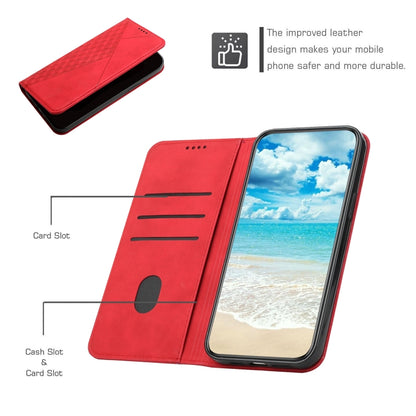 For iPhone 12 / 12 Pro Diamond Pattern Splicing Skin Feel Magnetic Horizontal Flip Leather Case with Card Slots & Holder & Wallet(Red) - iPhone 12 / 12 Pro Cases by buy2fix | Online Shopping UK | buy2fix