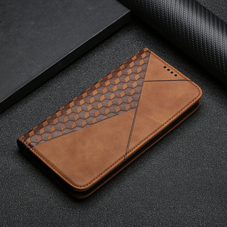 For iPhone 12 Pro Max Diamond Pattern Splicing Skin Feel Magnetic Horizontal Flip Leather Case with Card Slots & Holder & Wallet(Brown) - iPhone 12 Pro Max Cases by buy2fix | Online Shopping UK | buy2fix