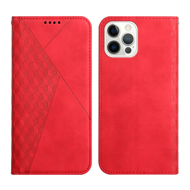 For iPhone 12 Pro Max Diamond Pattern Splicing Skin Feel Magnetic Horizontal Flip Leather Case with Card Slots & Holder & Wallet(Red) by buy2fix