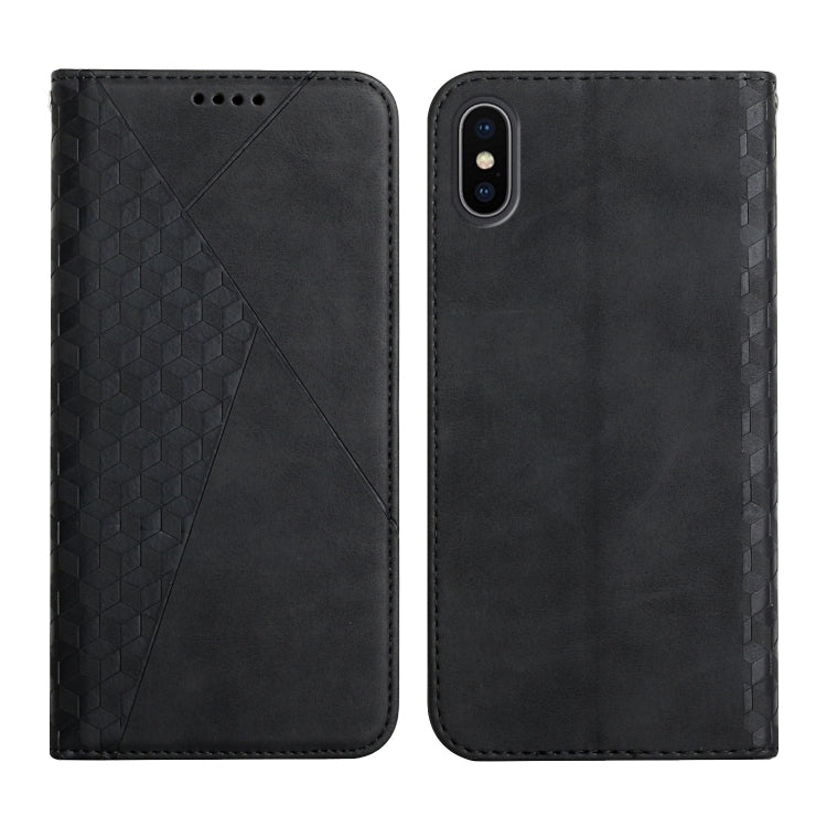 For iPhone X / XS Diamond Pattern Splicing Skin Feel Magnetic Horizontal Flip Leather Case with Card Slots & Holder & Wallet(Black) by buy2fix