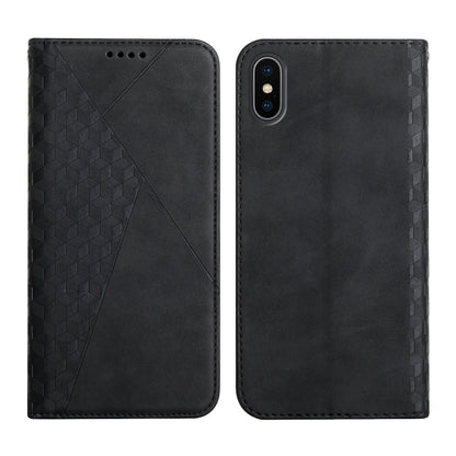 For iPhone X / XS Diamond Pattern Splicing Skin Feel Magnetic Horizontal Flip Leather Case with Card Slots & Holder & Wallet(Black) by buy2fix