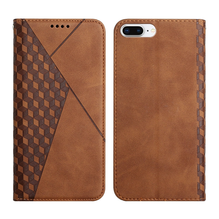 For iPhone 12 Pro Max Diamond Pattern Splicing Skin Feel Magnetic Horizontal Flip Leather Case with Card Slots & Holder & Wallet For iPhone 7 Plus / 8 Plus(Brown) by buy2fix