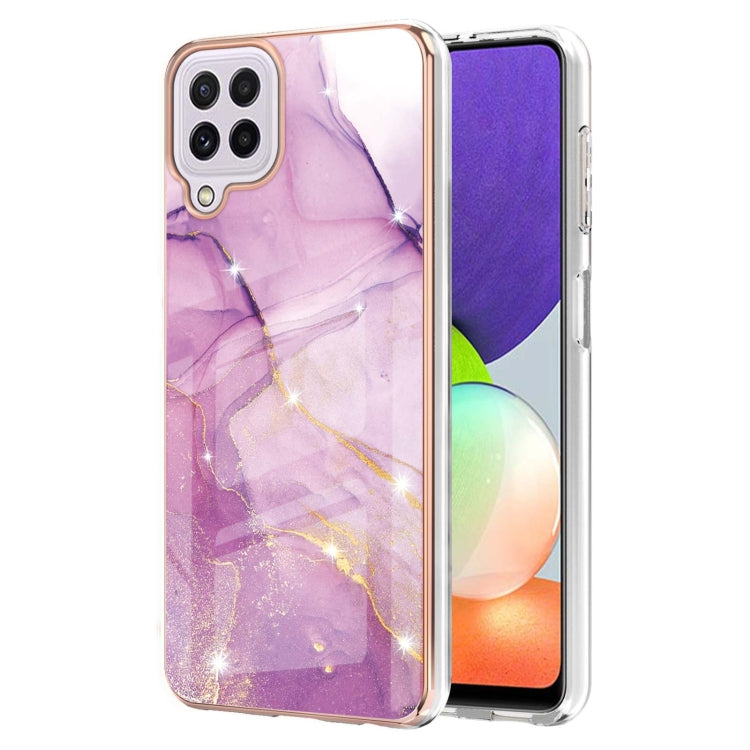 For Samsung Galaxy A22 4G EU Version Electroplating Marble Pattern Dual-side IMD TPU Shockproof Case(Purple 001) by buy2fix