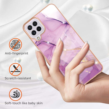 For Samsung Galaxy A22 4G EU Version Electroplating Marble Pattern Dual-side IMD TPU Shockproof Case(Purple 001) by buy2fix