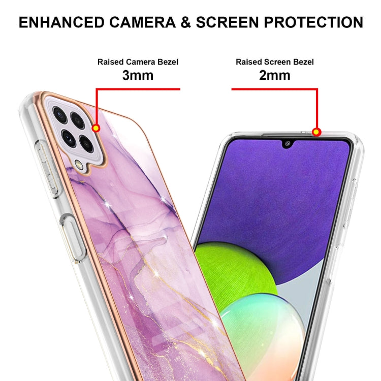 For Samsung Galaxy A22 4G EU Version Electroplating Marble Pattern Dual-side IMD TPU Shockproof Case(Purple 001) by buy2fix