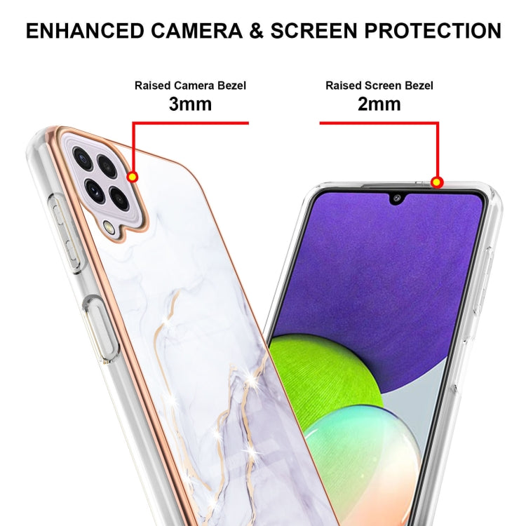 For Samsung Galaxy A22 4G EU Version Electroplating Marble Pattern Dual-side IMD TPU Shockproof Case(White 006) by buy2fix