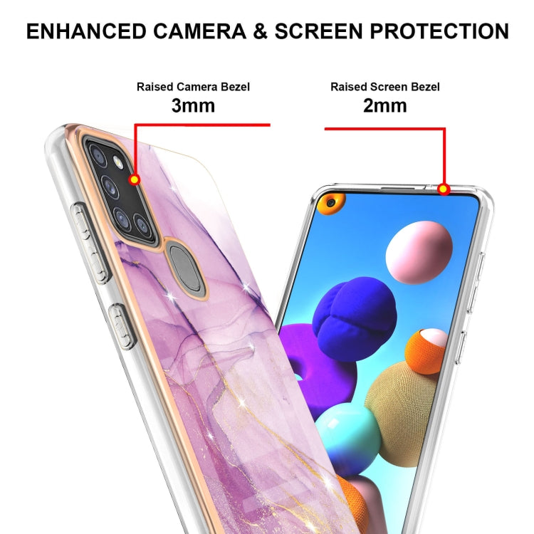For Samsung Galaxy A21s Electroplating Marble Pattern Dual-side IMD TPU Shockproof Case(Purple 001) by buy2fix