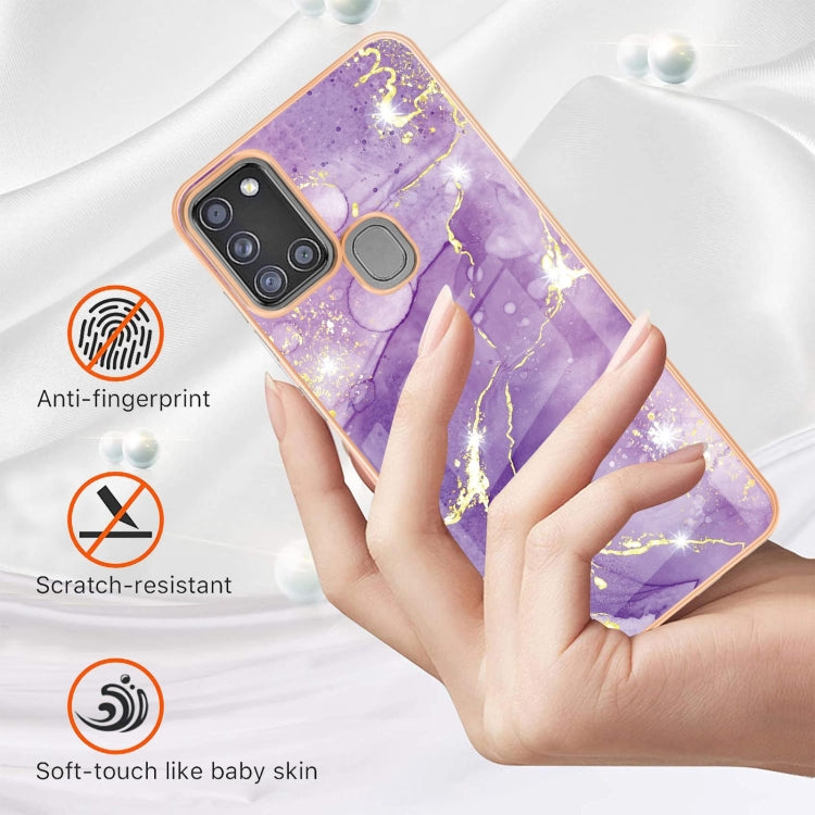 For Samsung Galaxy A21s Electroplating Marble Pattern Dual-side IMD TPU Shockproof Case(Purple 002) by buy2fix
