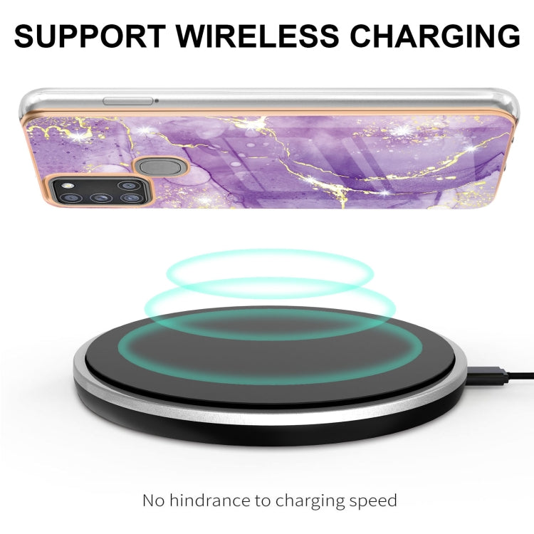 For Samsung Galaxy A21s Electroplating Marble Pattern Dual-side IMD TPU Shockproof Case(Purple 002) by buy2fix