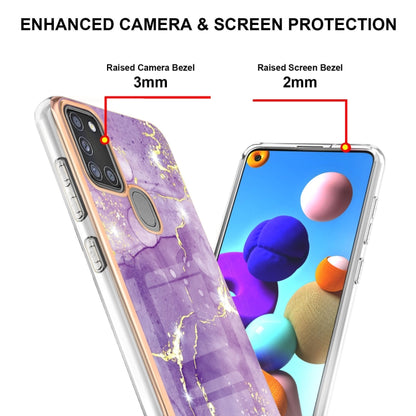 For Samsung Galaxy A21s Electroplating Marble Pattern Dual-side IMD TPU Shockproof Case(Purple 002) by buy2fix