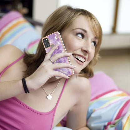 For Samsung Galaxy A21s Electroplating Marble Pattern Dual-side IMD TPU Shockproof Case(Purple 002) by buy2fix