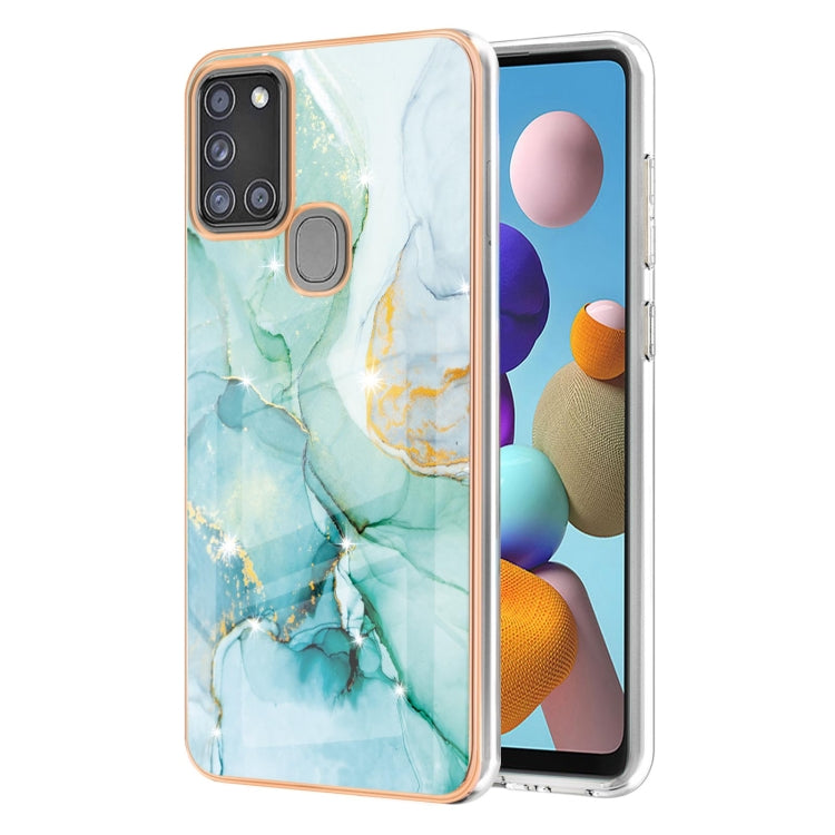 For Samsung Galaxy A21s Electroplating Marble Pattern Dual-side IMD TPU Shockproof Case(Green 003) by buy2fix