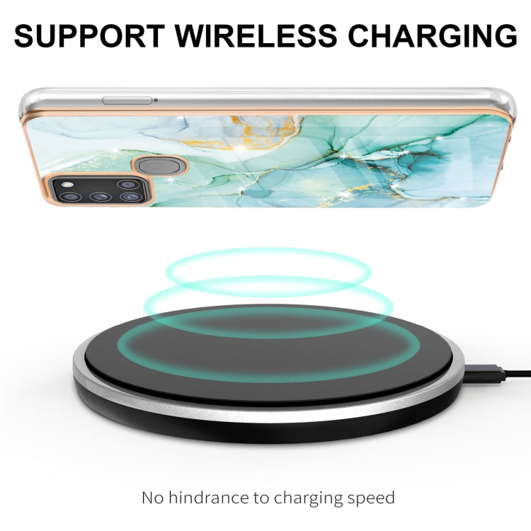 For Samsung Galaxy A21s Electroplating Marble Pattern Dual-side IMD TPU Shockproof Case(Green 003) by buy2fix