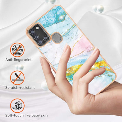 For Samsung Galaxy A21s Electroplating Marble Pattern Dual-side IMD TPU Shockproof Case(Green 004) by buy2fix